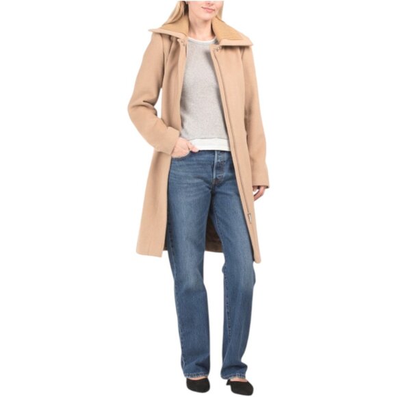 Sam Edelman Jackets & Blazers - SAM EDELMAN Wool Blend Asymmetrical Trench Coat With Knit Collar Inset